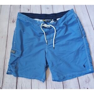 Polo Ralph Lauren Swimwear Men's Size Large Blue Cargo Nylon Lined Board Shorts